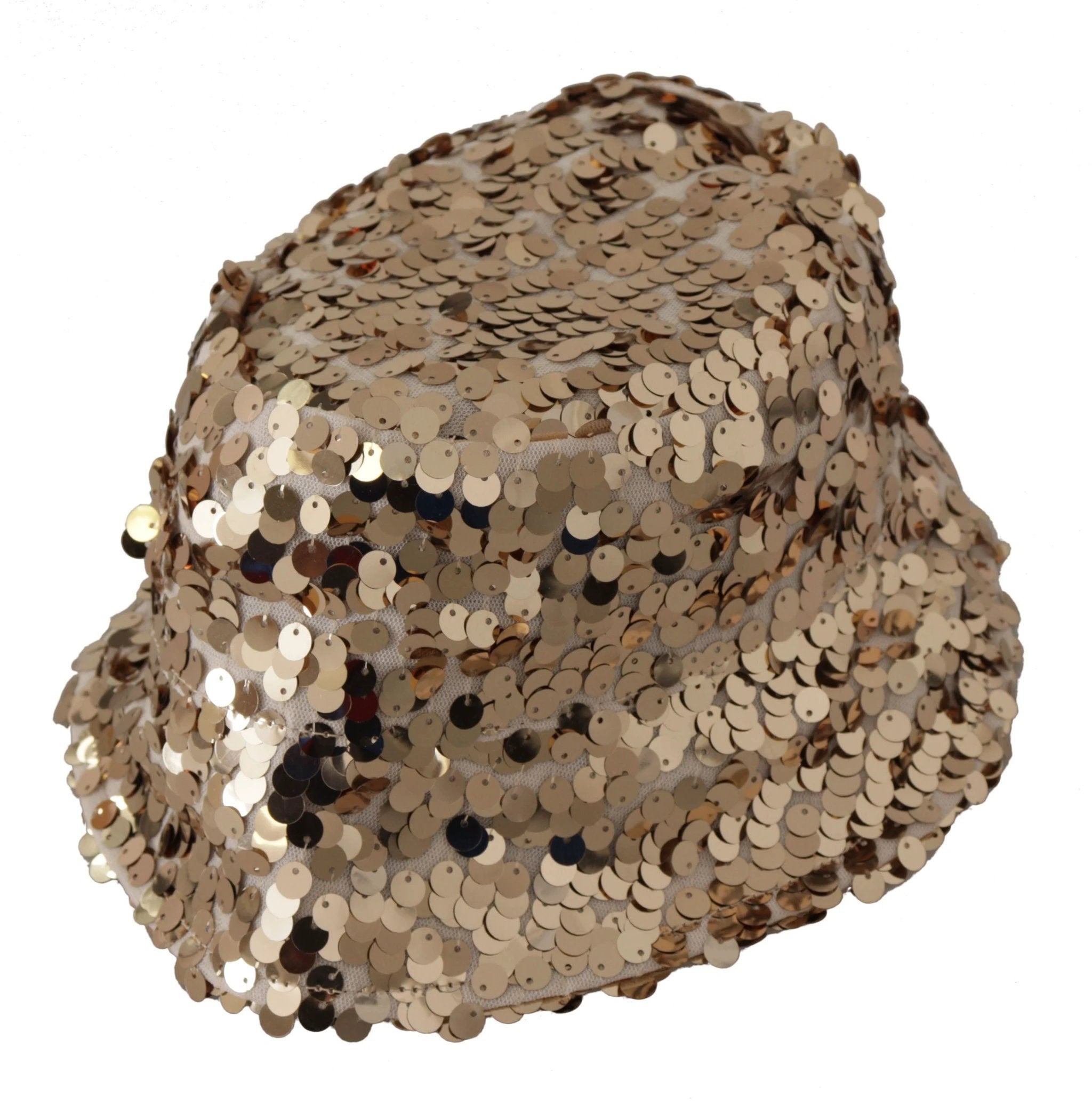 Dolce & Gabbana Gold Silk Sequin Embellished Designer Brim Bucket Hat by Dolce & Gabbana