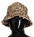 Dolce & Gabbana Gold Silk Sequin Embellished Designer Brim Bucket Hat by Dolce & Gabbana