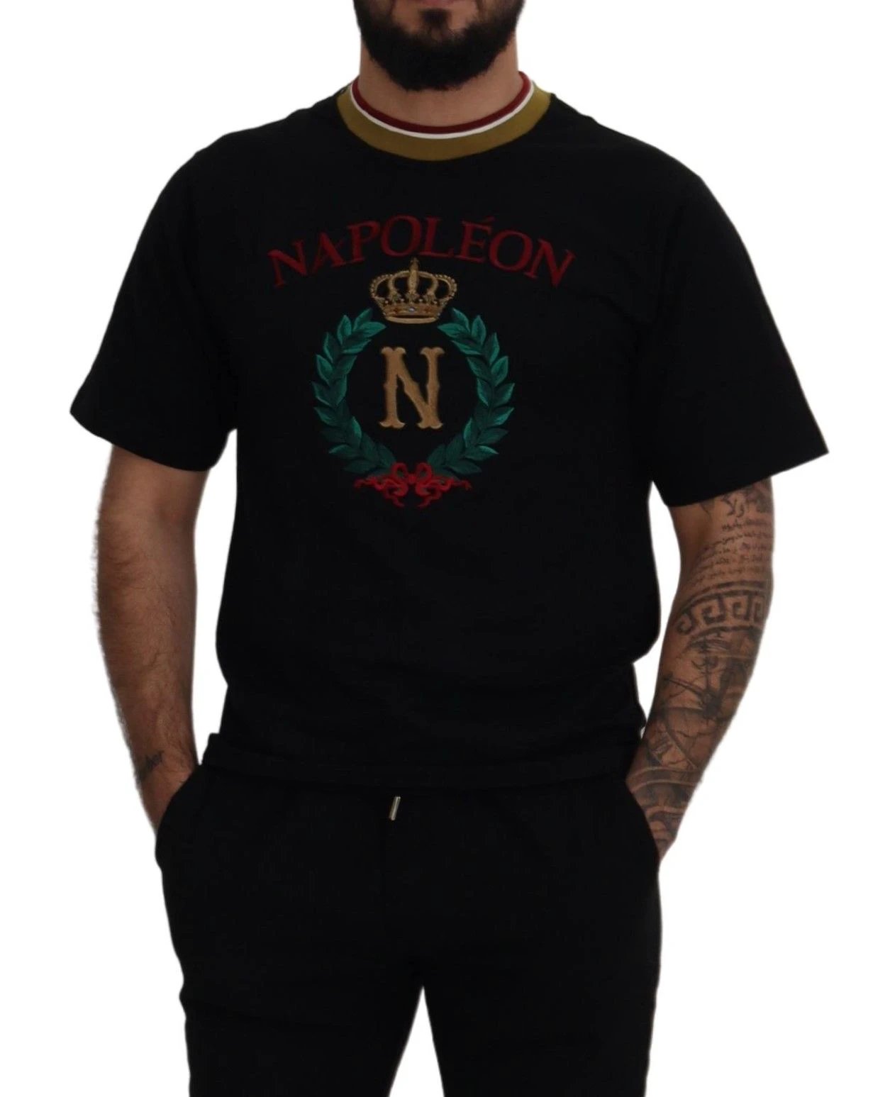 Dolce & Gabbana Black Cotton Embroidered Crewneck T-shirt by Dolce & Gabbana
