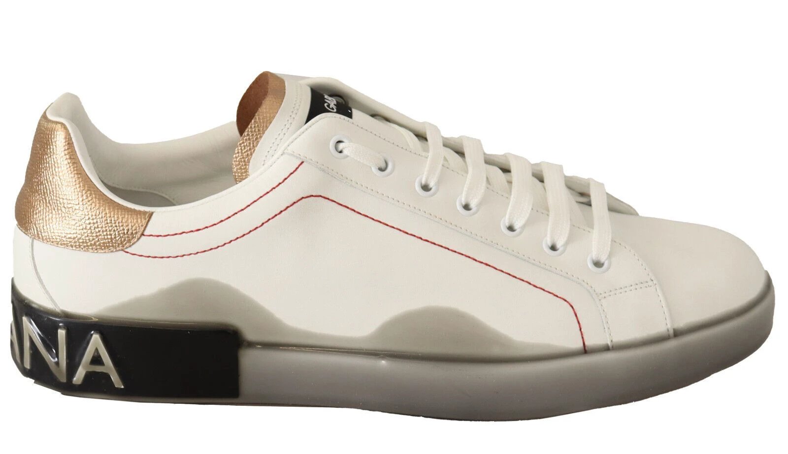Dolce & Gabbana White Gold Leather Low Top Sneakers Casual Shoes by Dolce & Gabbana