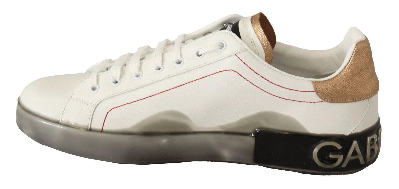 Dolce & Gabbana White Gold Leather Low Top Sneakers Casual Shoes by Dolce & Gabbana