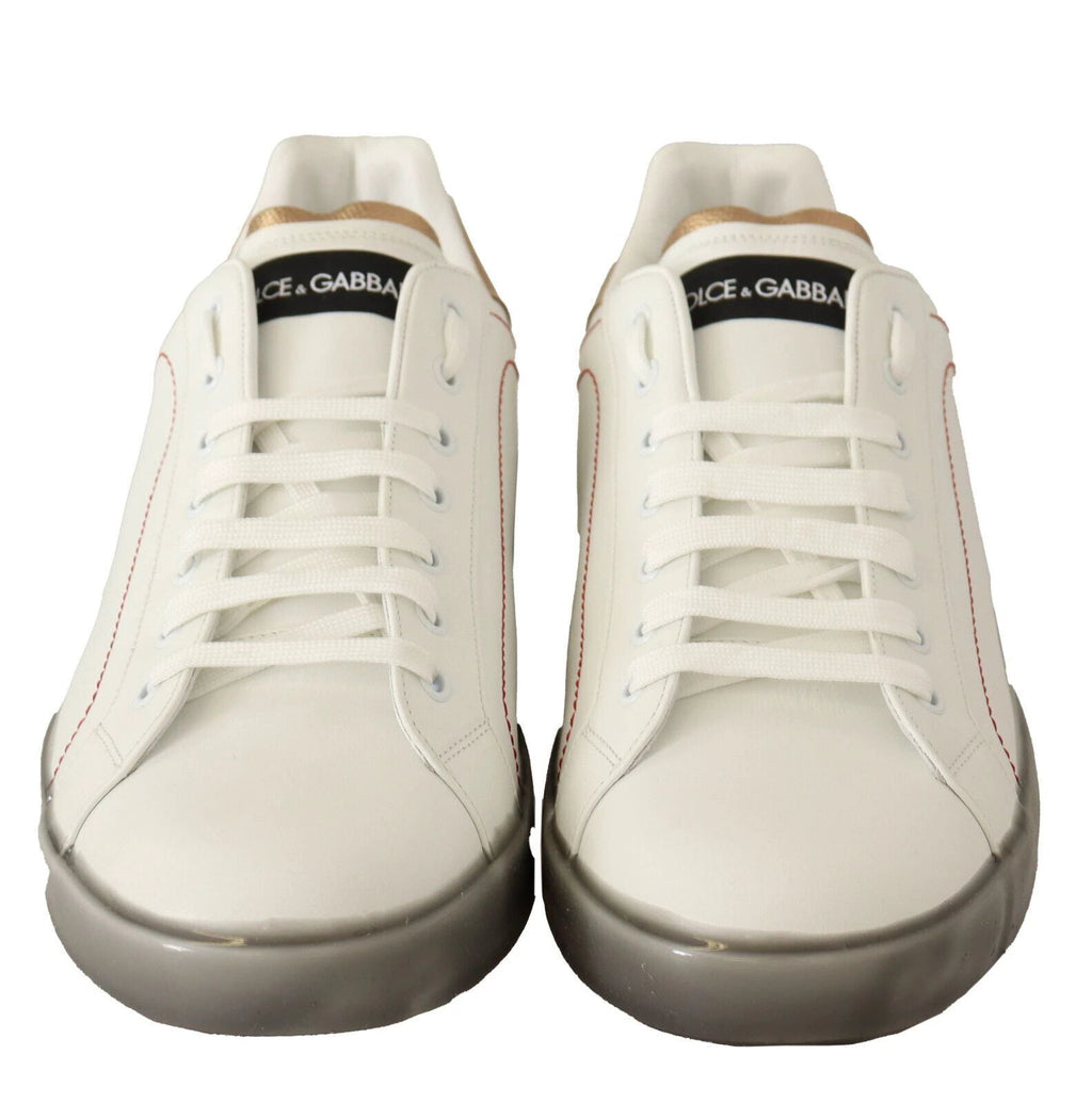 Dolce & Gabbana White Gold Leather Low Top Sneakers Casual Shoes by Dolce & Gabbana