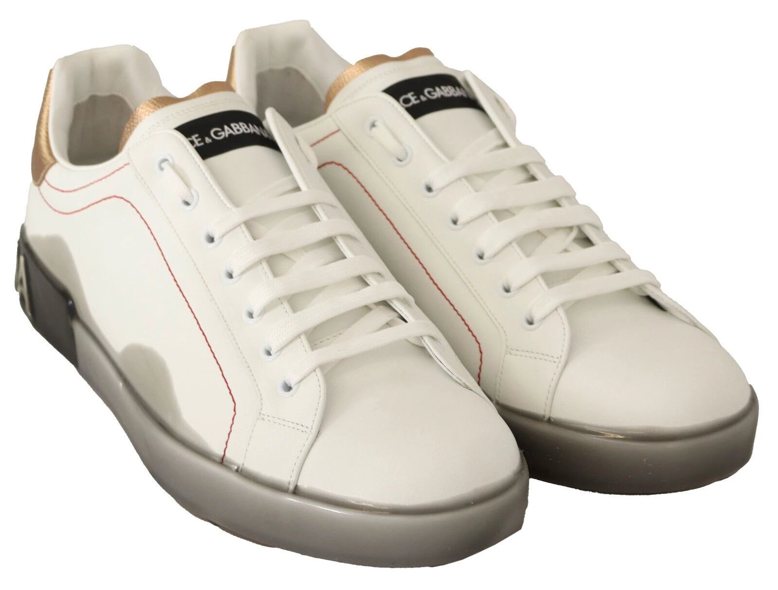 Dolce & Gabbana White Gold Leather Low Top Sneakers Casual Shoes by Dolce & Gabbana