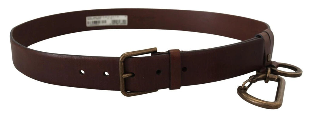 Dolce & Gabbana Brown Leather Gold Metal Buckle Carabiner Belt by Dolce & Gabbana