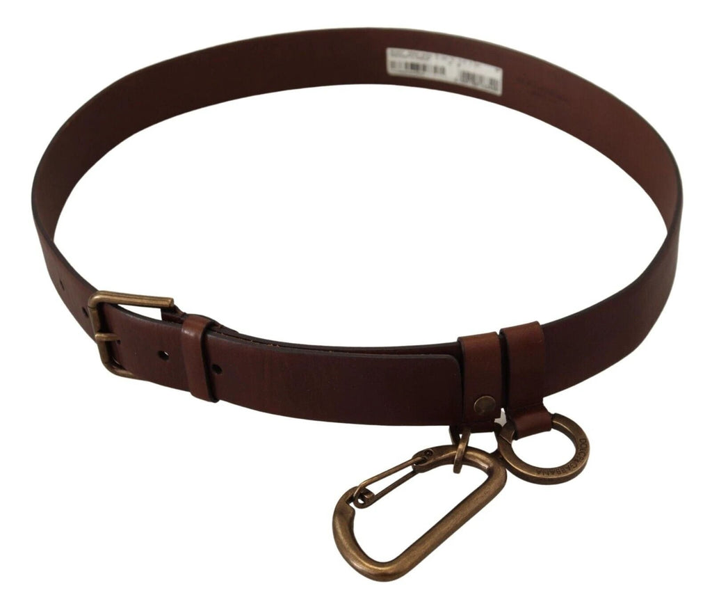 Dolce & Gabbana Brown Leather Gold Metal Buckle Carabiner Belt by Dolce & Gabbana