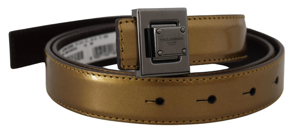 Dolce & Gabbana Gold Leather Silver Square Metal Buckle Belt by Dolce & Gabbana