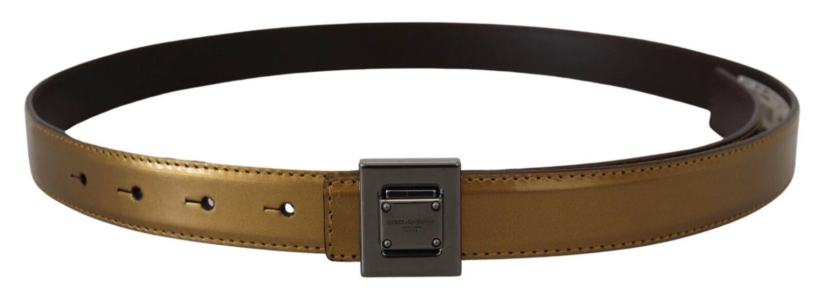 Dolce & Gabbana Gold Leather Silver Square Metal Buckle Belt by Dolce & Gabbana