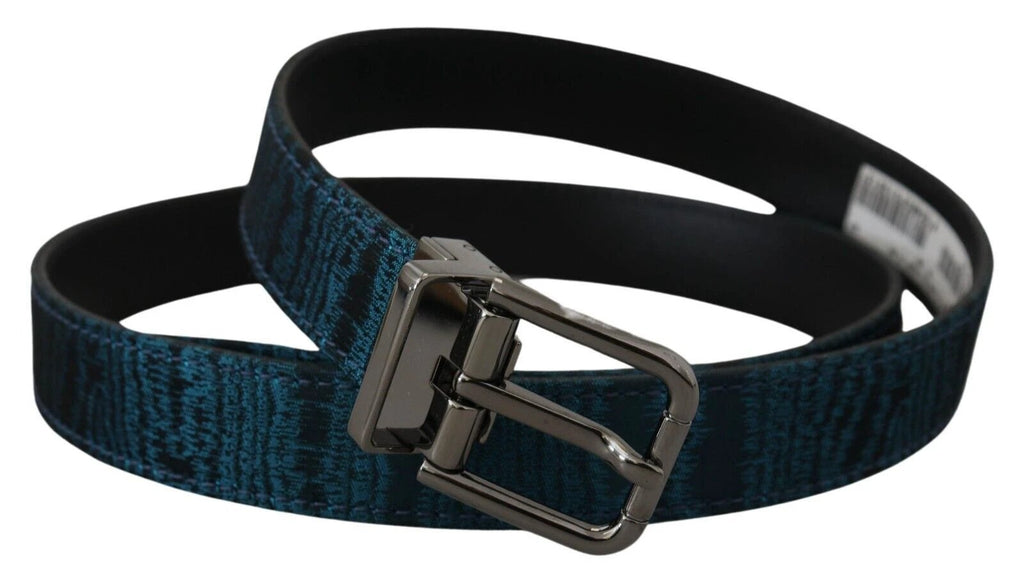 Dolce & Gabbana Blue Jacquard Moire Silver Metal Belt Men by Dolce & Gabbana