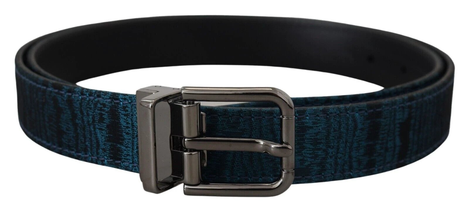 Dolce & Gabbana Blue Jacquard Moire Silver Metal Belt Men by Dolce & Gabbana