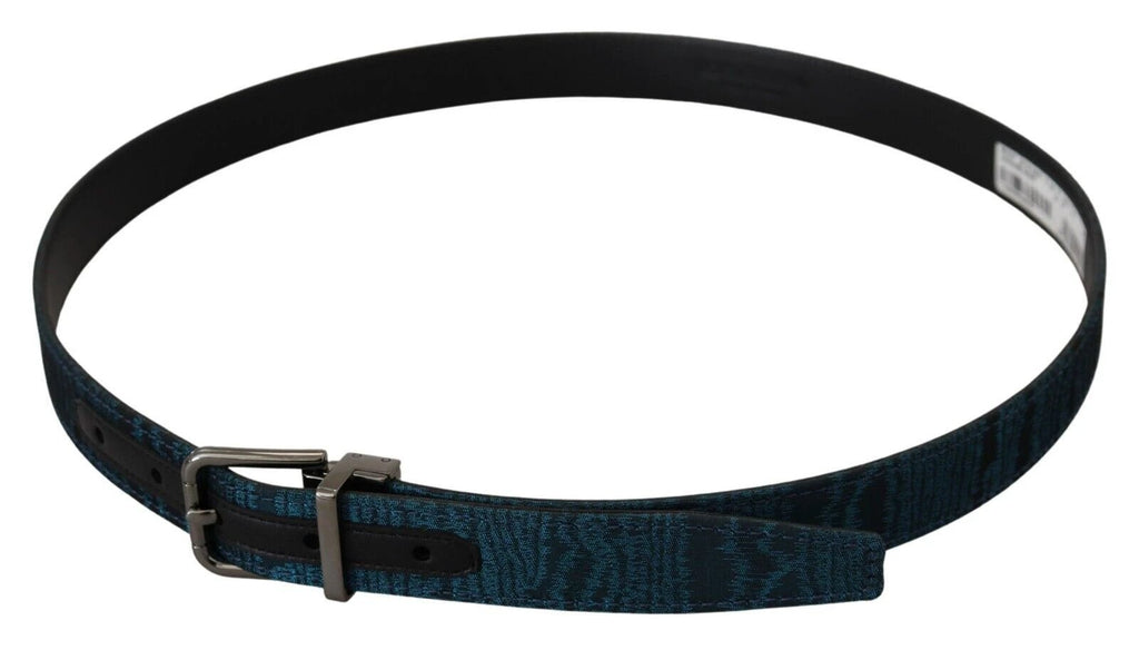 Dolce & Gabbana Blue Jacquard Moire Silver Metal Belt Men by Dolce & Gabbana