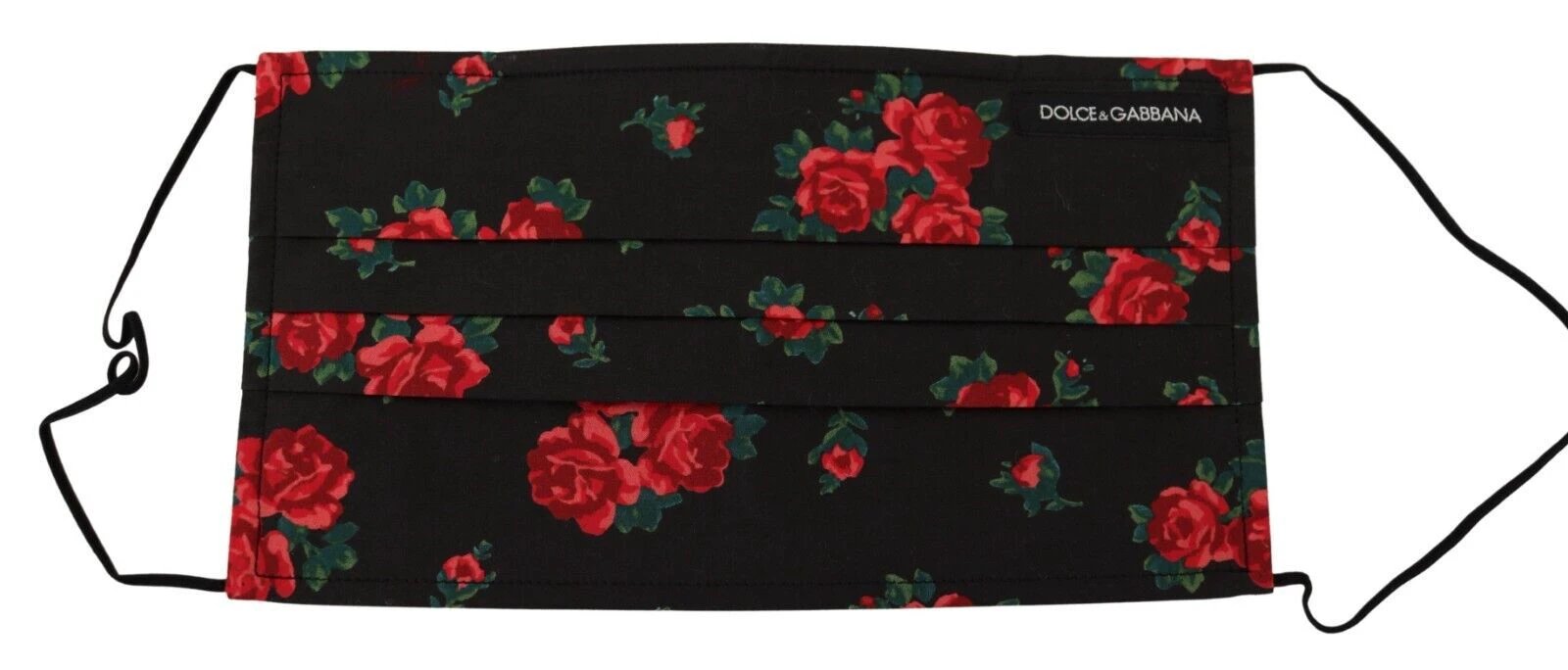 Dolce & Gabbana Black Floral Pleated Elastic Ear Strap One Size Face Mask by Dolce & Gabbana