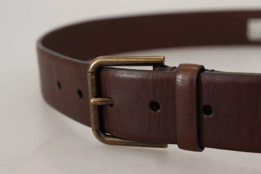 Dolce & Gabbana Brown Leather Gold Metal Buckle Carabiner Belt by Dolce & Gabbana