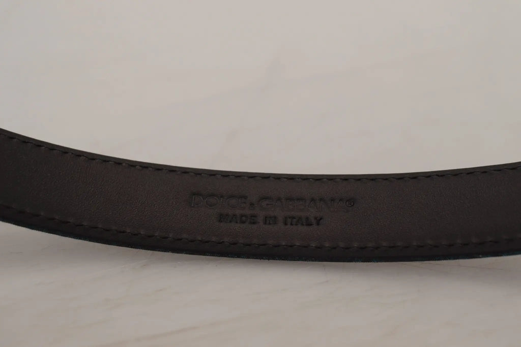 Ceinture homme Dolce &amp; Gabbana en jacquard bleu moiré et métal argenté