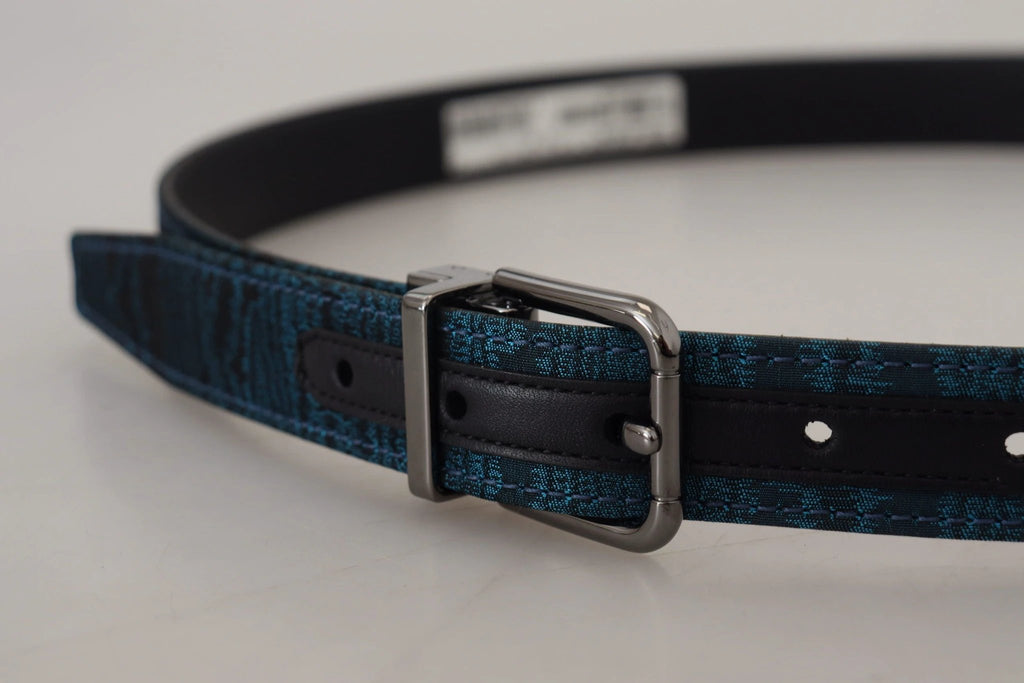 Dolce & Gabbana Blue Jacquard Moire Silver Metal Belt Men by Dolce & Gabbana
