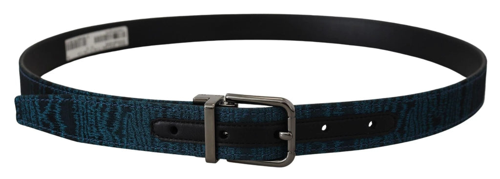 Dolce & Gabbana Blue Jacquard Moire Silver Metal Belt Men by Dolce & Gabbana