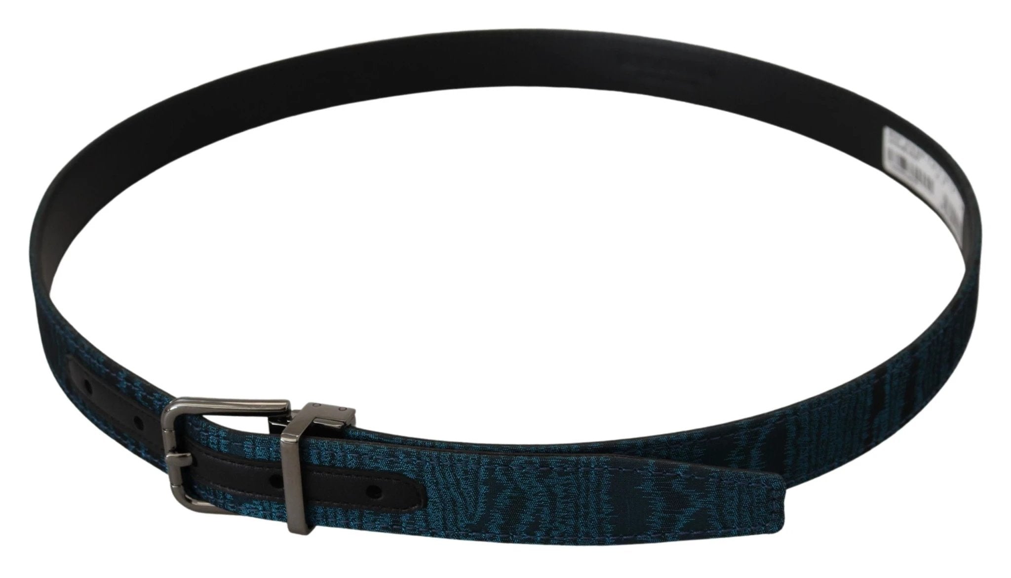 Dolce & Gabbana Blue Jacquard Moire Silver Metal Belt Men by Dolce & Gabbana