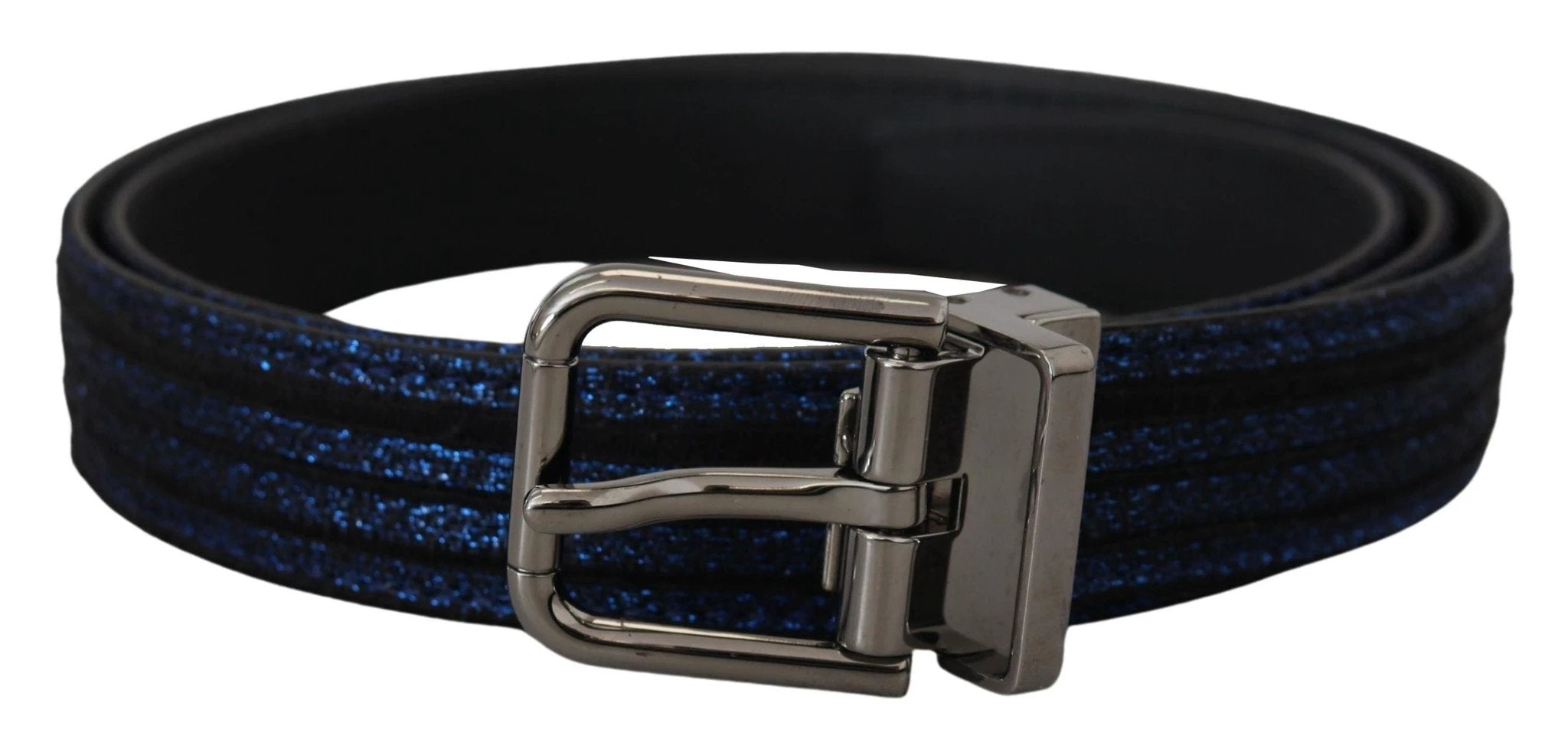 Dolce & Gabbana Blue Jacquard Stripe Silver Buckle Belt by Dolce & Gabbana