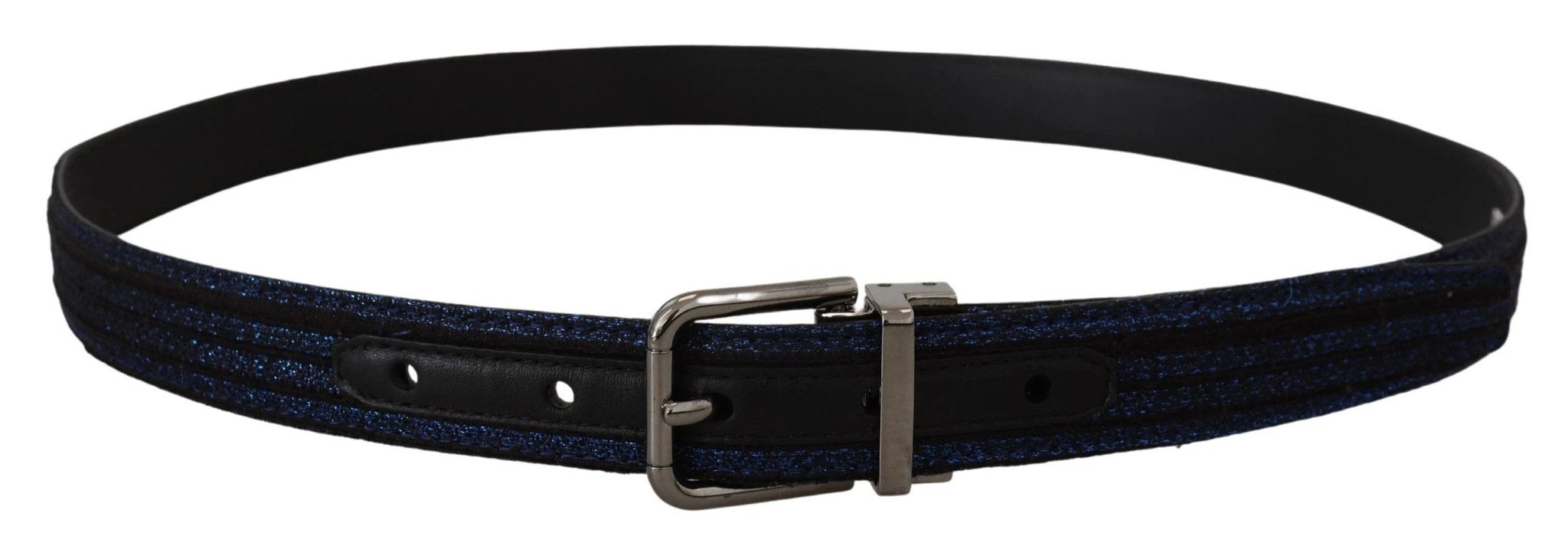 Dolce & Gabbana Blue Jacquard Stripe Silver Buckle Belt by Dolce & Gabbana