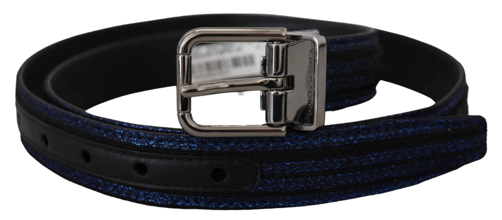 Dolce & Gabbana Blue Jacquard Stripe Silver Buckle Belt by Dolce & Gabbana