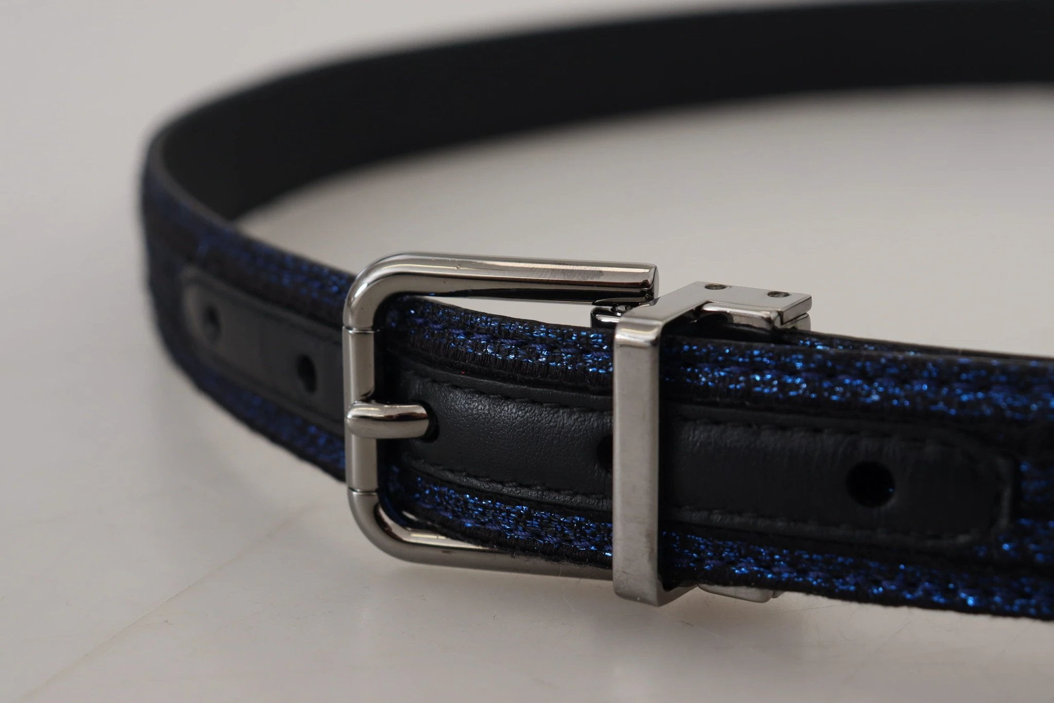 Dolce & Gabbana Blue Jacquard Stripe Silver Buckle Belt by Dolce & Gabbana