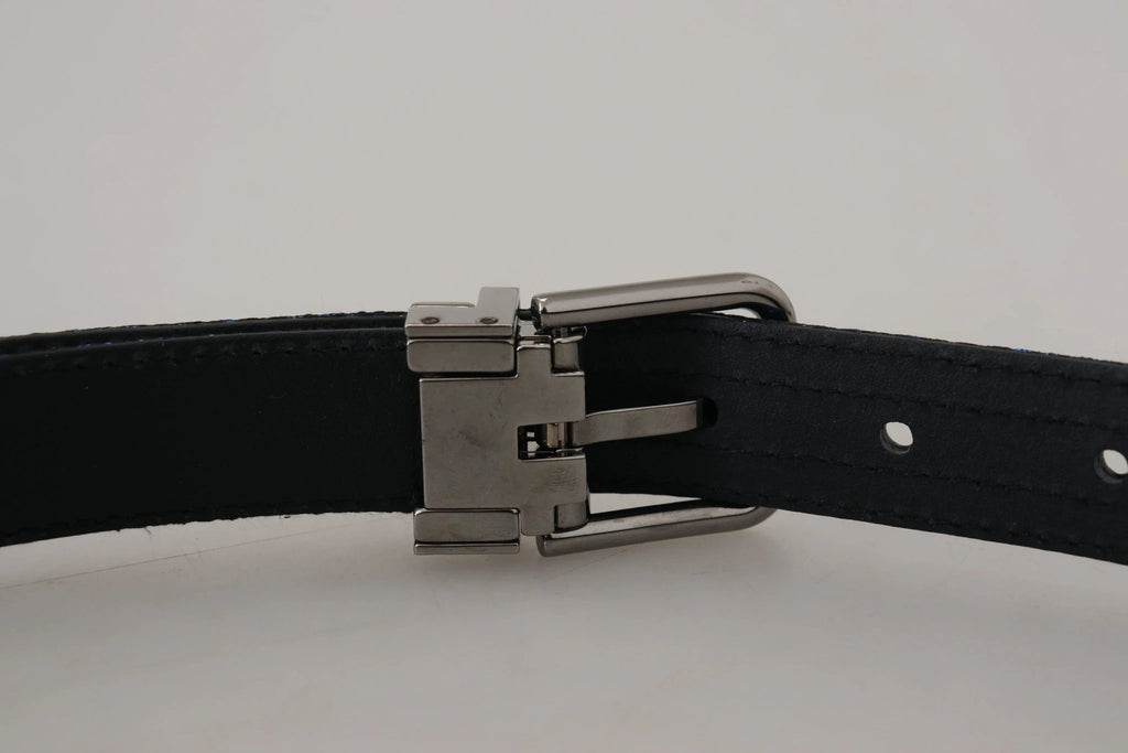 Dolce & Gabbana Blue Jacquard Stripe Silver Buckle Belt by Dolce & Gabbana
