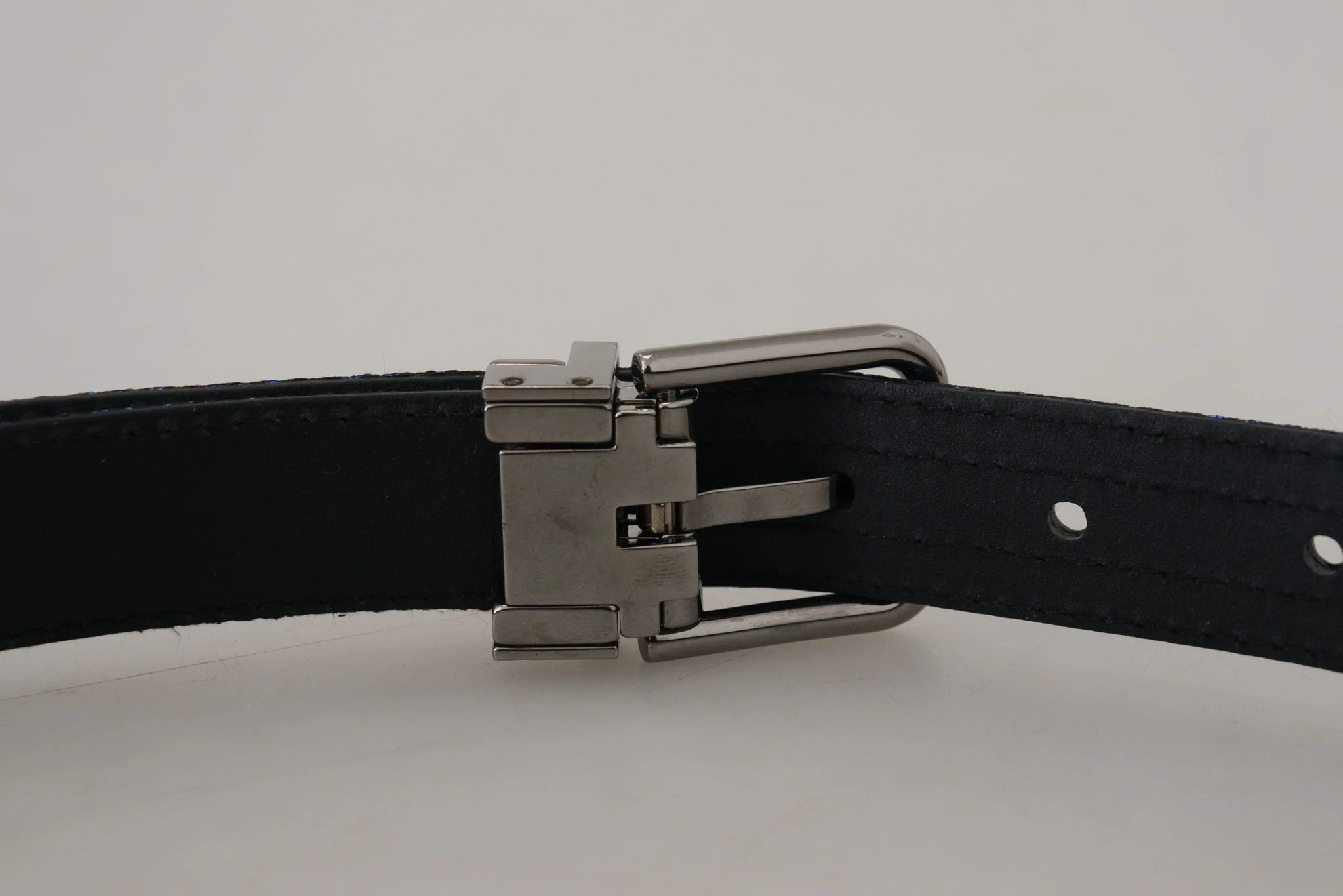 Dolce & Gabbana Blue Jacquard Stripe Silver Buckle Belt by Dolce & Gabbana