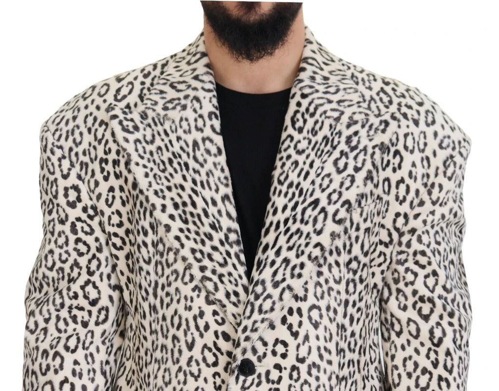 Dolce & Gabbana White Leopard Single Breasted Coat Blazer by Dolce & Gabbana