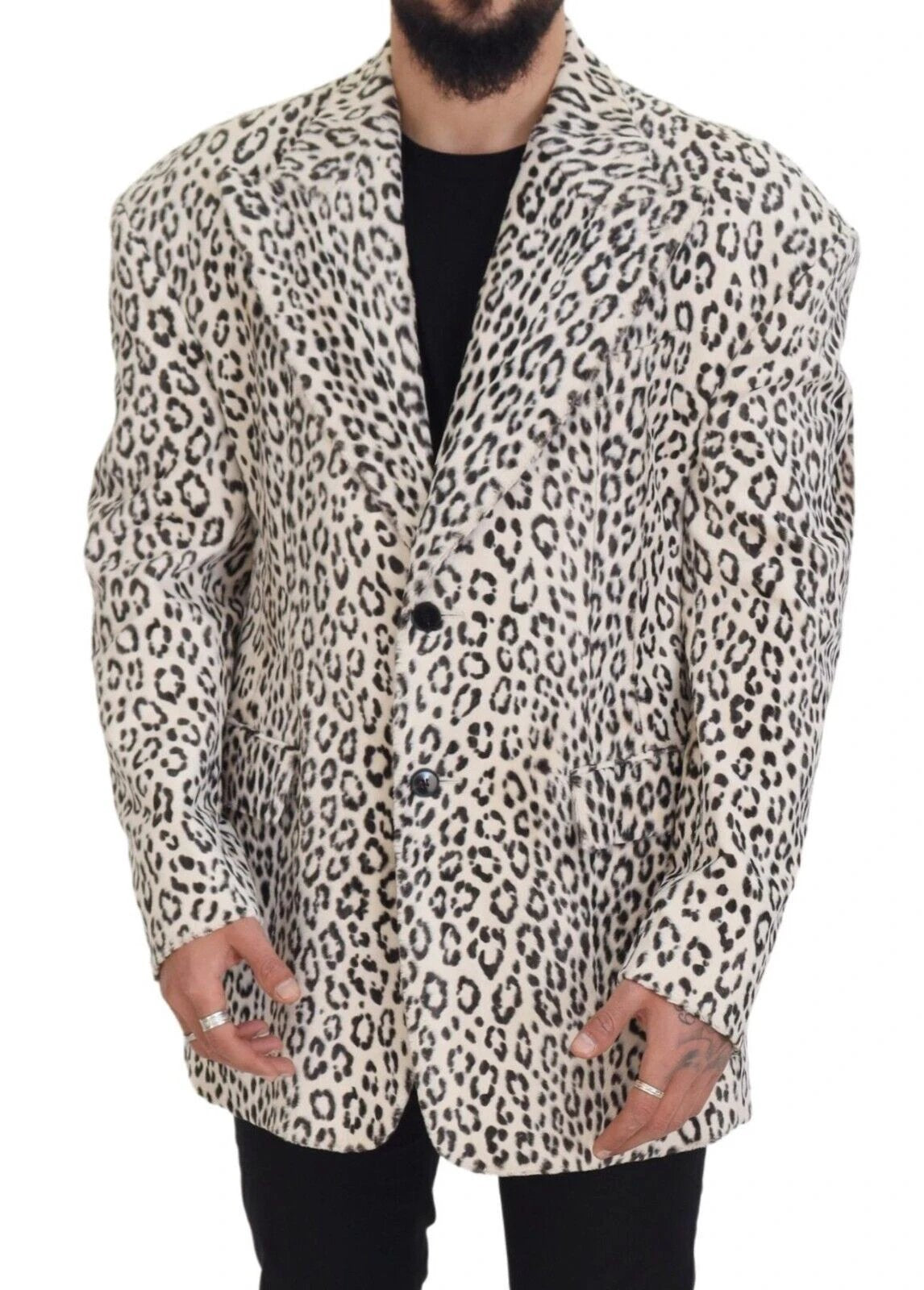 Dolce & Gabbana White Leopard Single Breasted Coat Blazer by Dolce & Gabbana