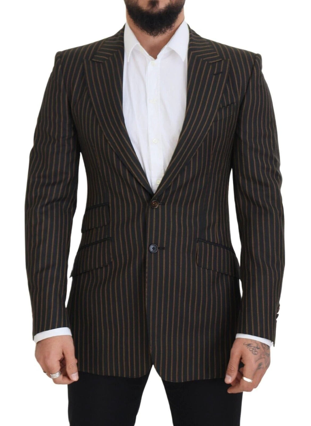 Dolce & Gabbana Black Brown Stripes Single Breasted Blazer by Dolce & Gabbana