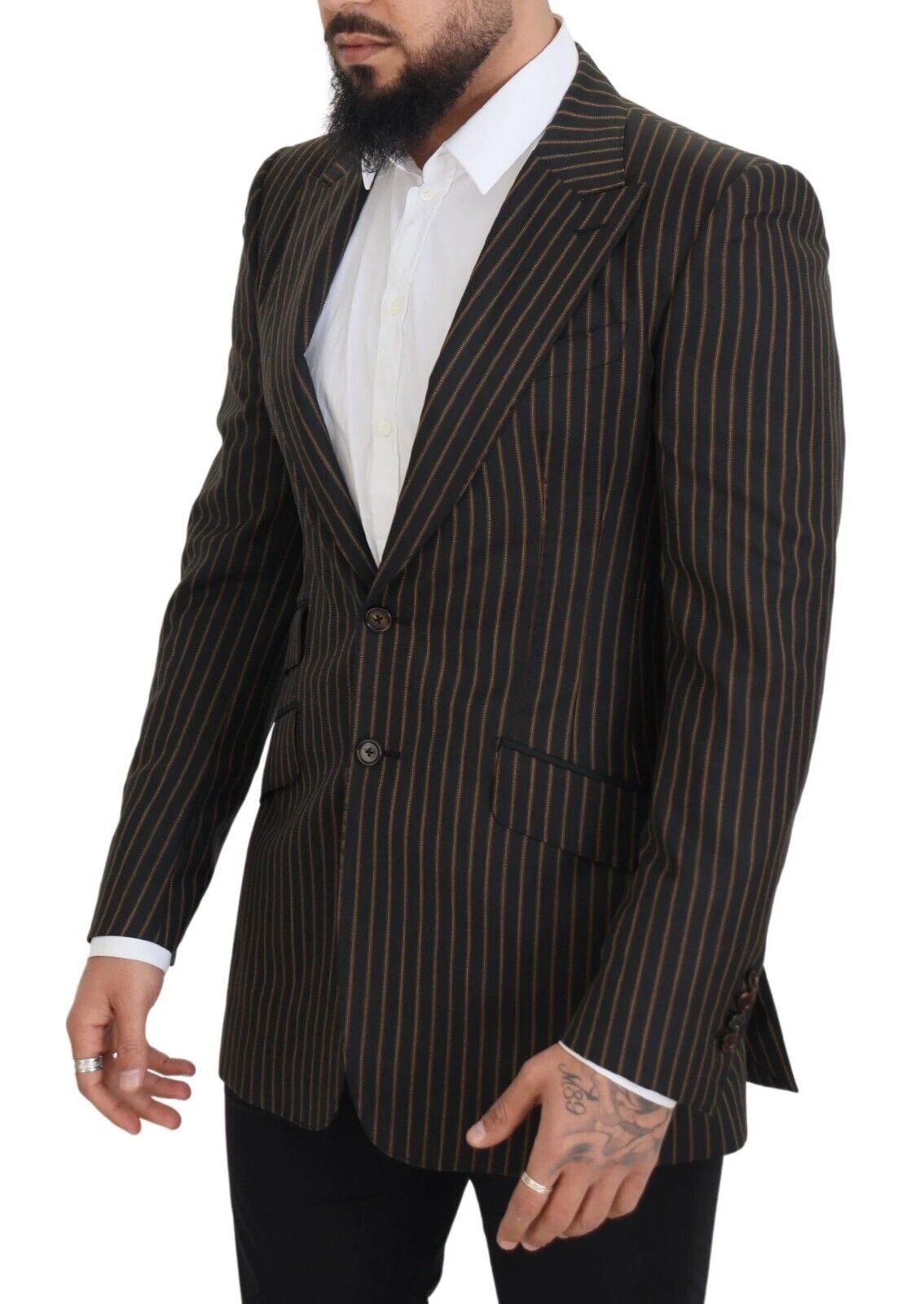 Dolce & Gabbana Black Brown Stripes Single Breasted Blazer by Dolce & Gabbana