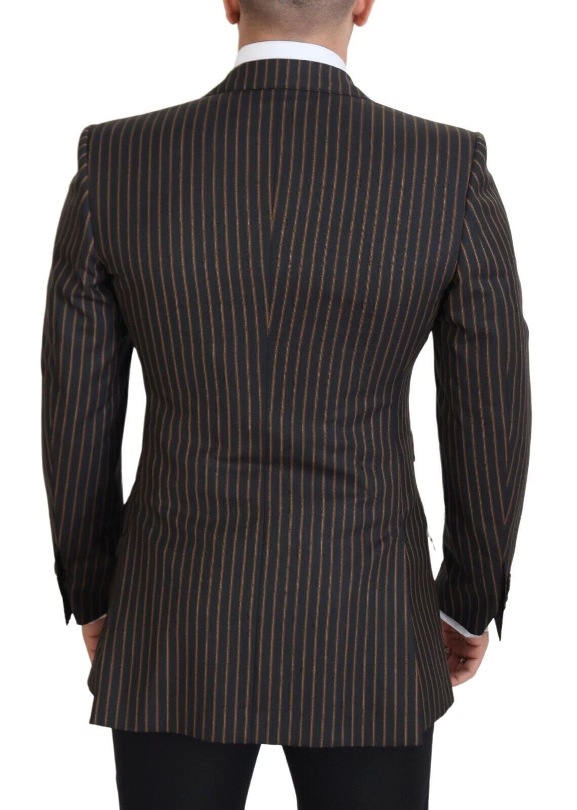 Dolce & Gabbana Black Brown Stripes Single Breasted Blazer by Dolce & Gabbana