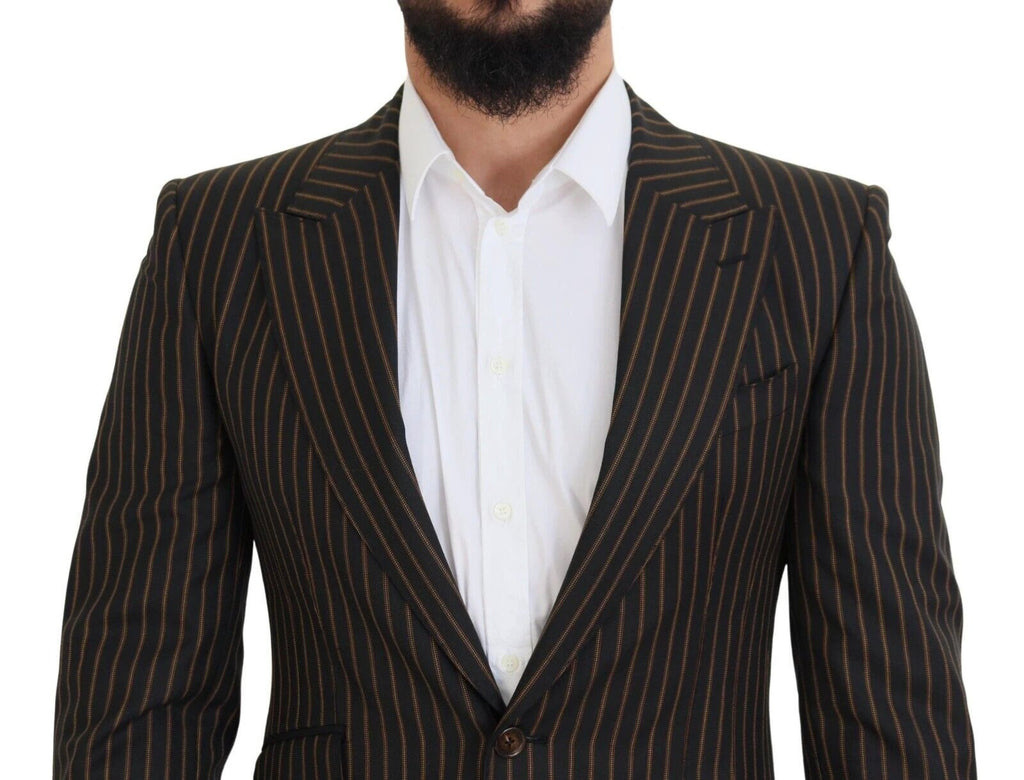 Dolce & Gabbana Black Brown Stripes Single Breasted Blazer by Dolce & Gabbana