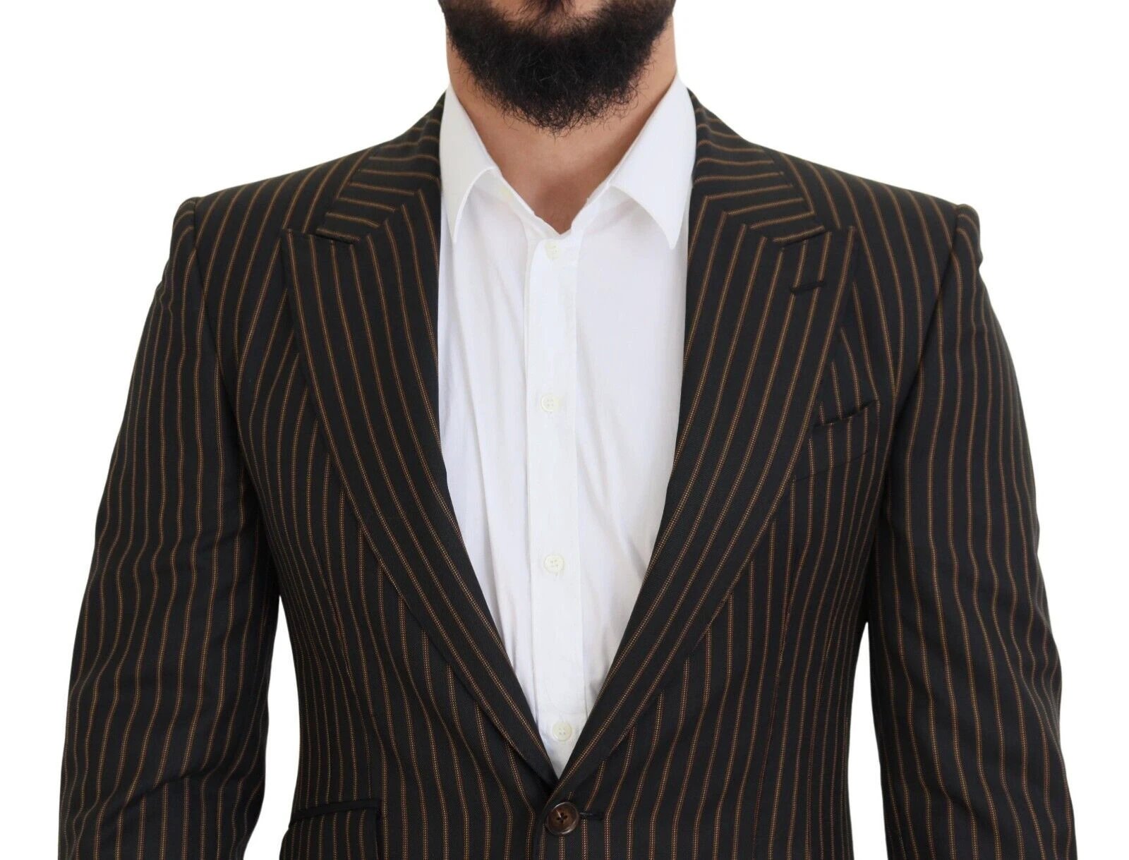 Dolce & Gabbana Black Brown Stripes Single Breasted Blazer by Dolce & Gabbana