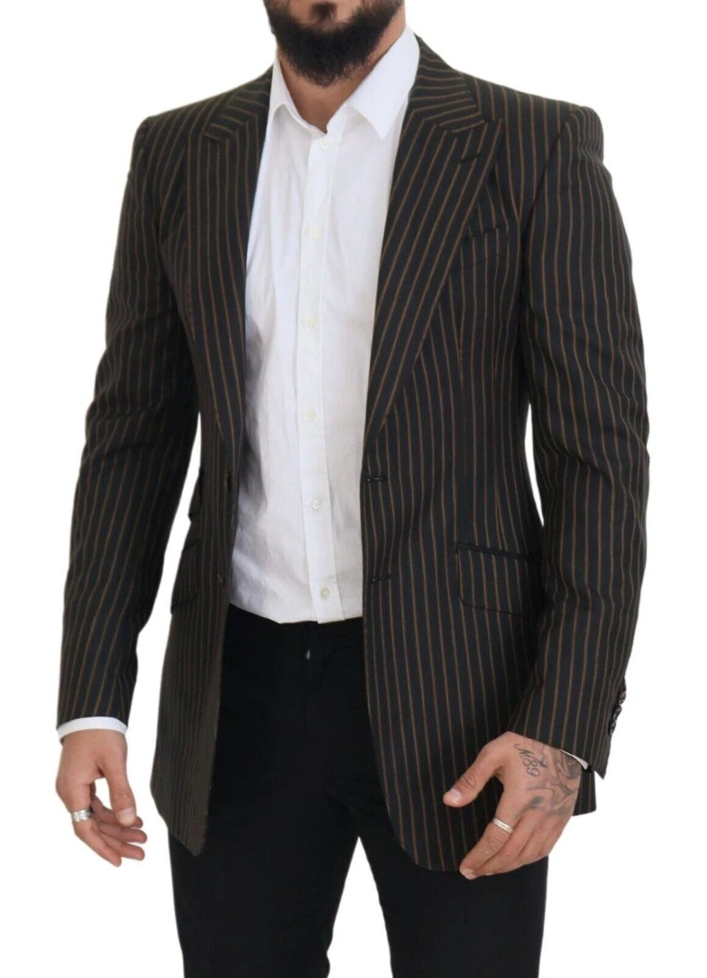 Dolce & Gabbana Black Brown Stripes Single Breasted Blazer by Dolce & Gabbana