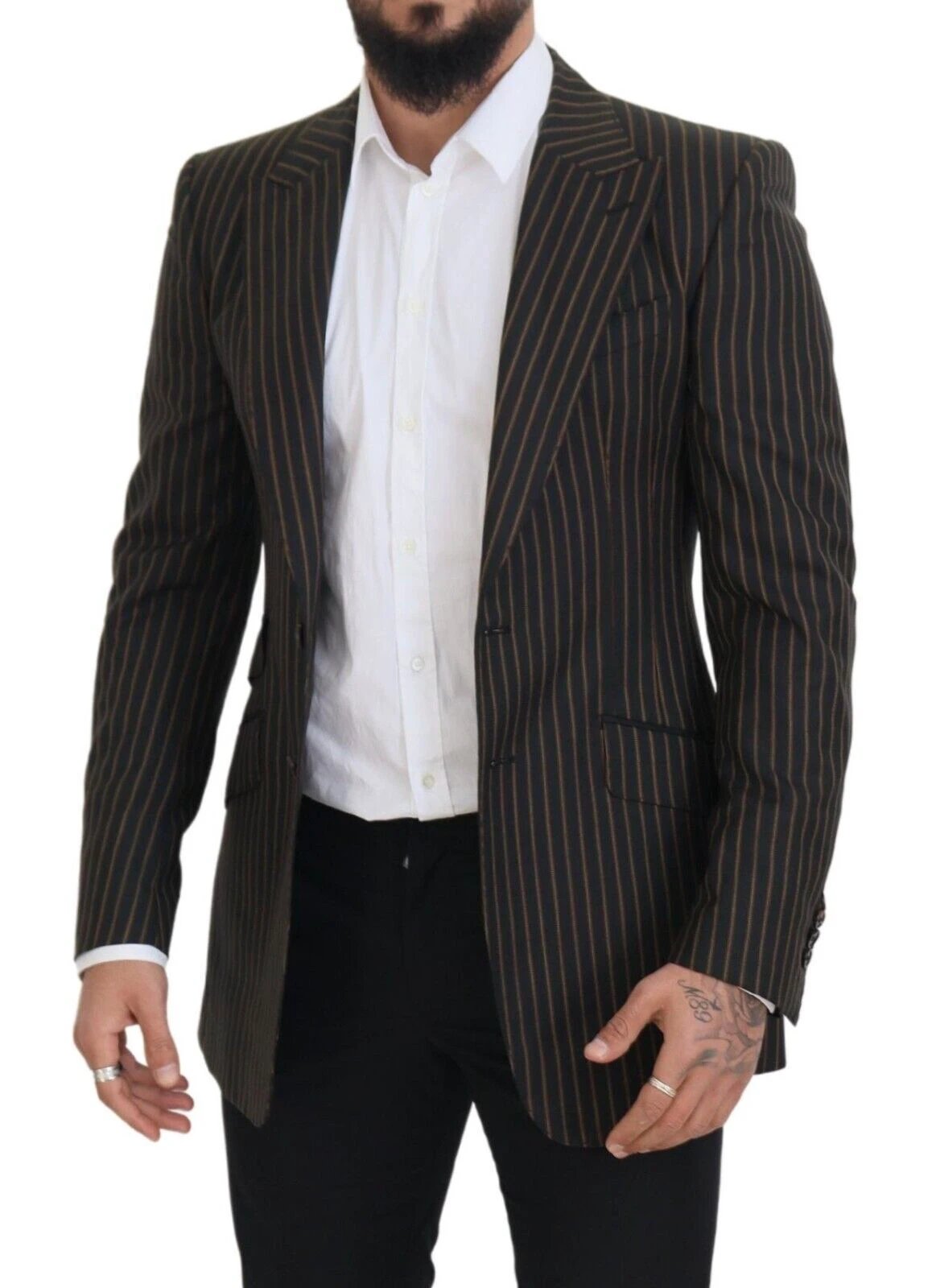 Dolce & Gabbana Black Brown Stripes Single Breasted Blazer by Dolce & Gabbana