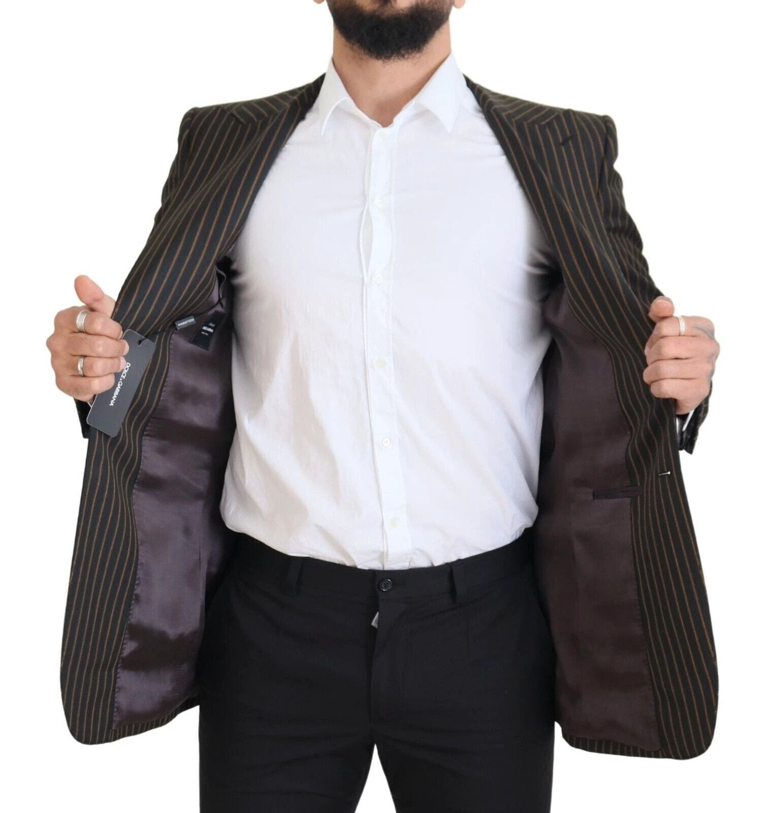 Dolce & Gabbana Black Brown Stripes Single Breasted Blazer by Dolce & Gabbana