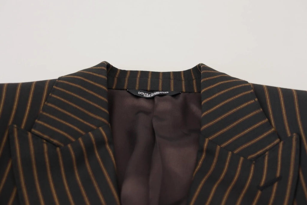 Dolce & Gabbana Black Brown Stripes Single Breasted Blazer by Dolce & Gabbana