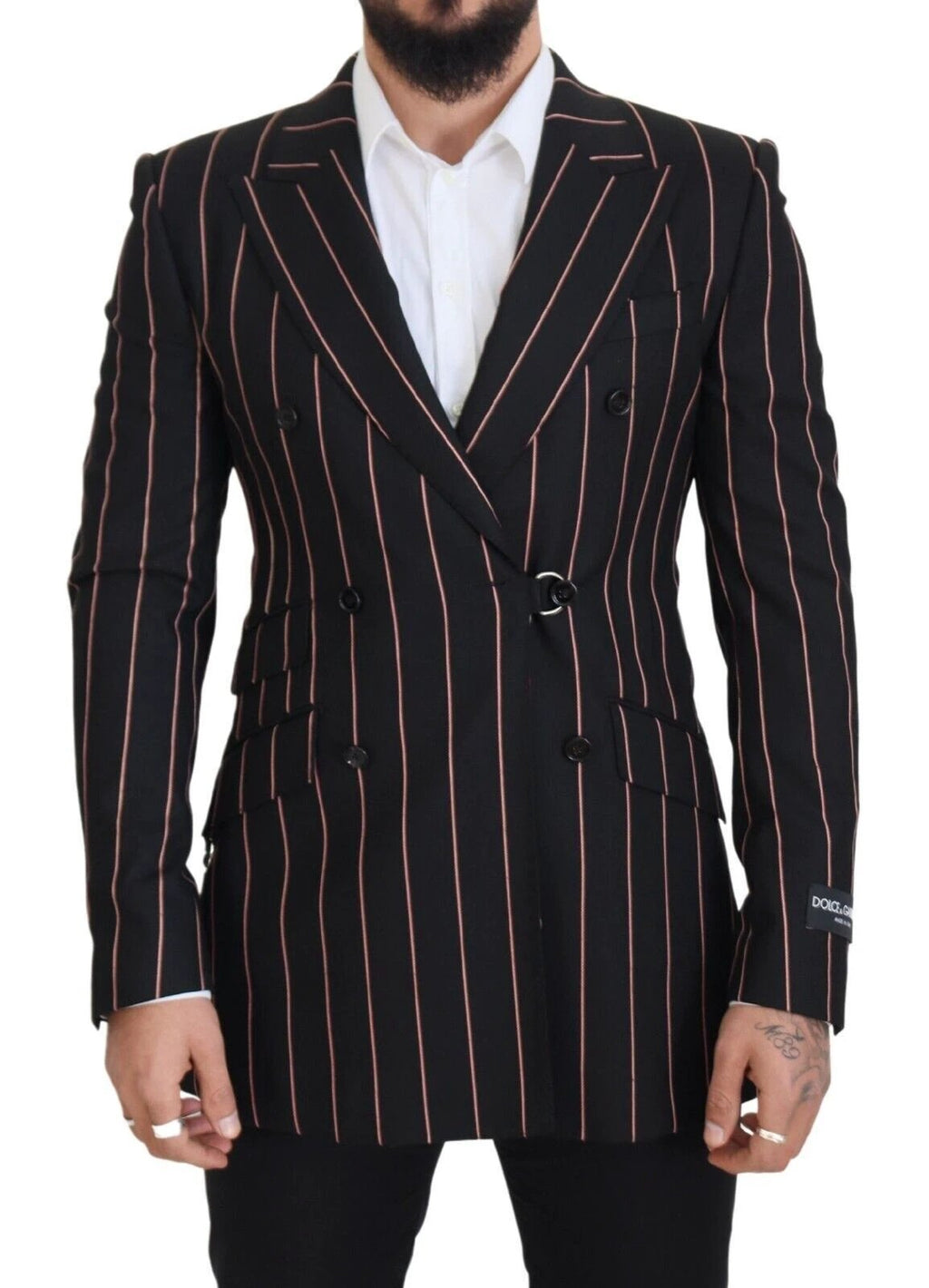 Dolce & Gabbana Black Stripes Viscose Double Breasted Blazer by Dolce & Gabbana