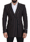 Dolce & Gabbana Black Stripes Viscose Double Breasted Blazer by Dolce & Gabbana