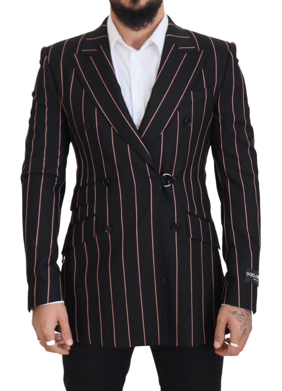 Dolce & Gabbana Black Stripes Viscose Double Breasted Blazer by Dolce & Gabbana