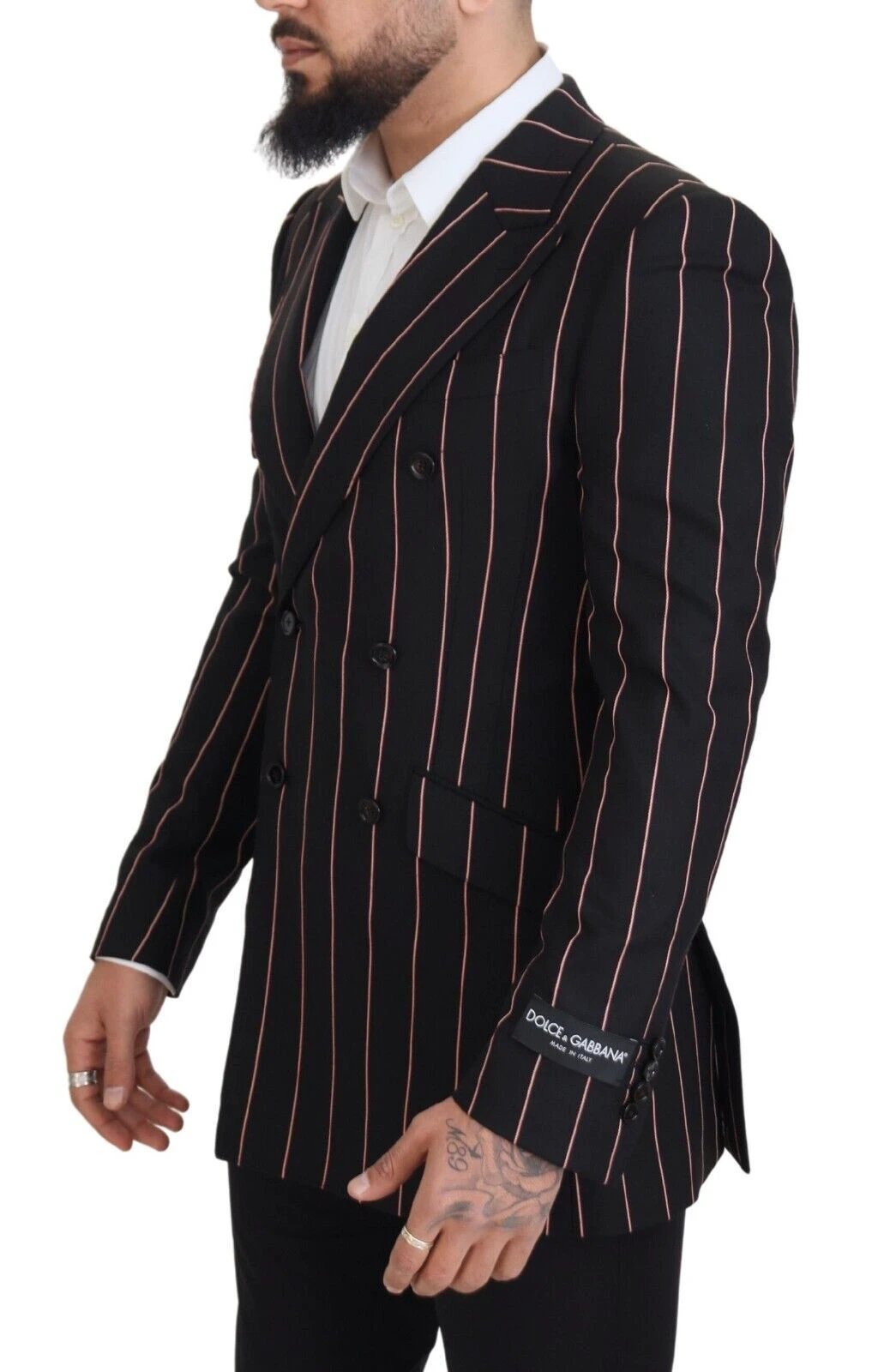 Dolce & Gabbana Black Stripes Viscose Double Breasted Blazer by Dolce & Gabbana