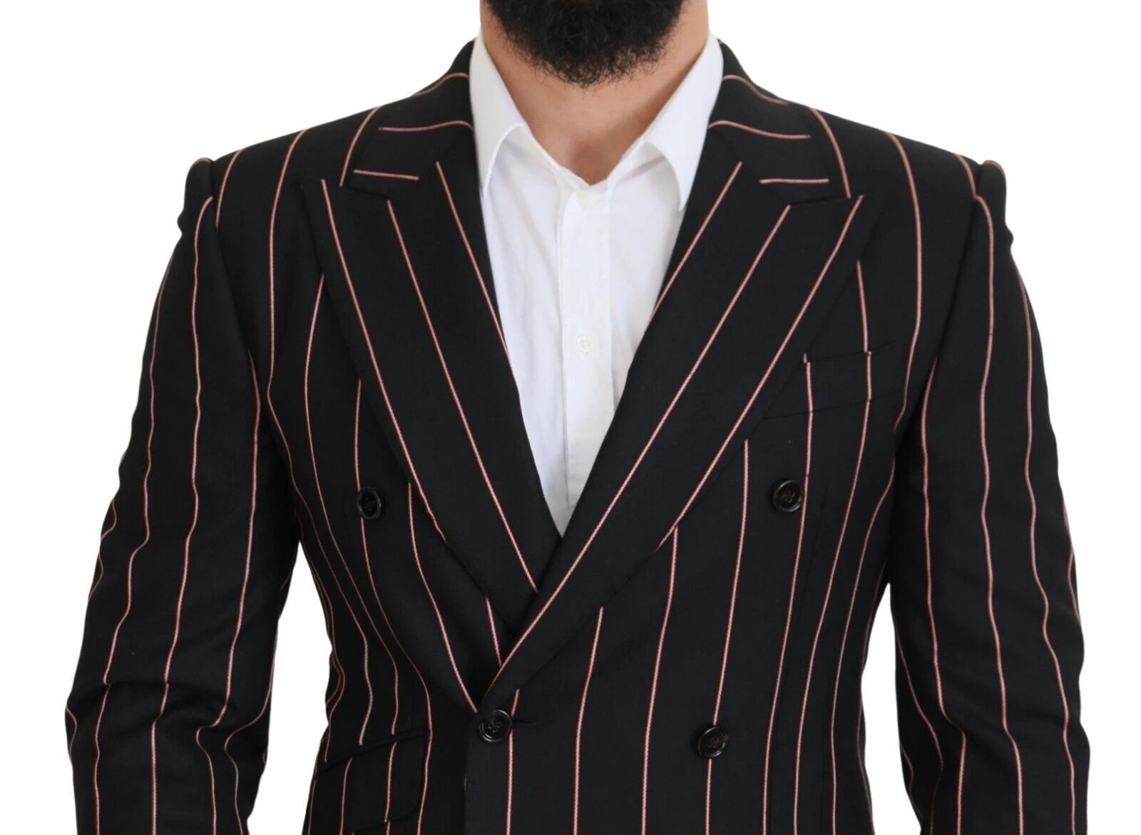 Dolce & Gabbana Black Stripes Viscose Double Breasted Blazer by Dolce & Gabbana