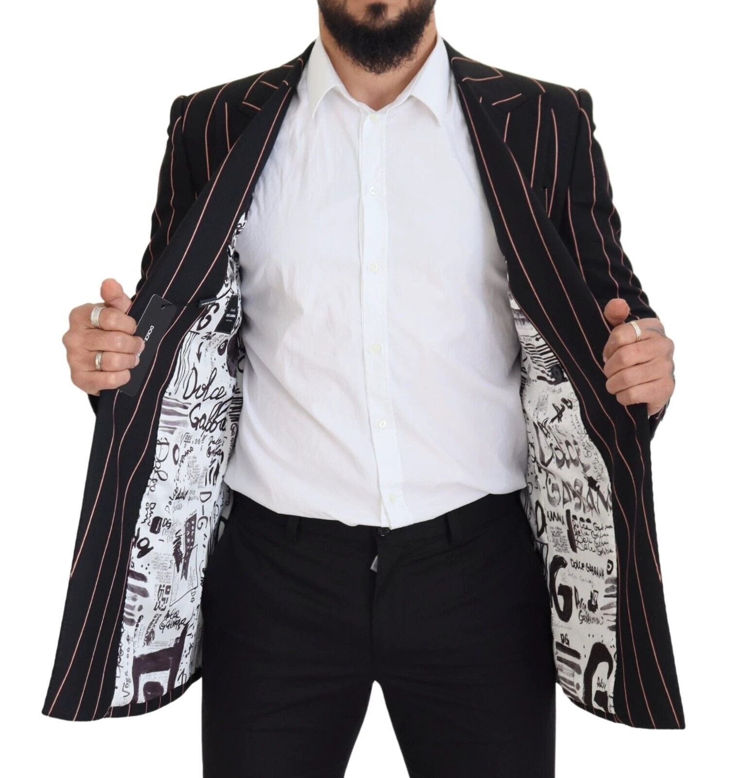 Dolce & Gabbana Black Stripes Viscose Double Breasted Blazer by Dolce & Gabbana