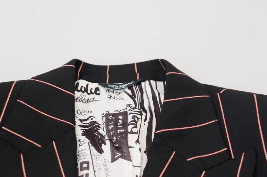 Dolce & Gabbana Black Stripes Viscose Double Breasted Blazer by Dolce & Gabbana