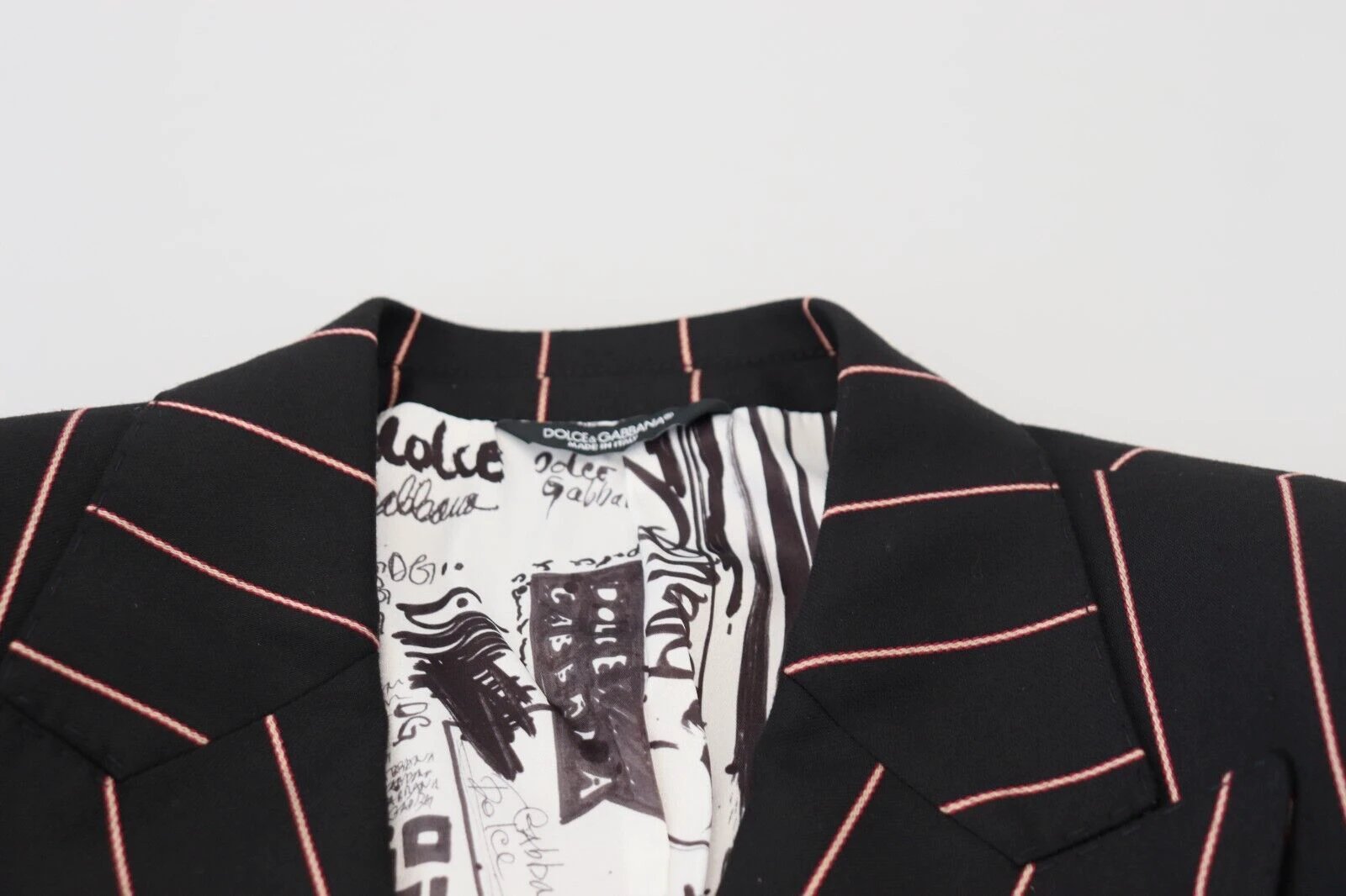 Dolce & Gabbana Black Stripes Viscose Double Breasted Blazer by Dolce & Gabbana