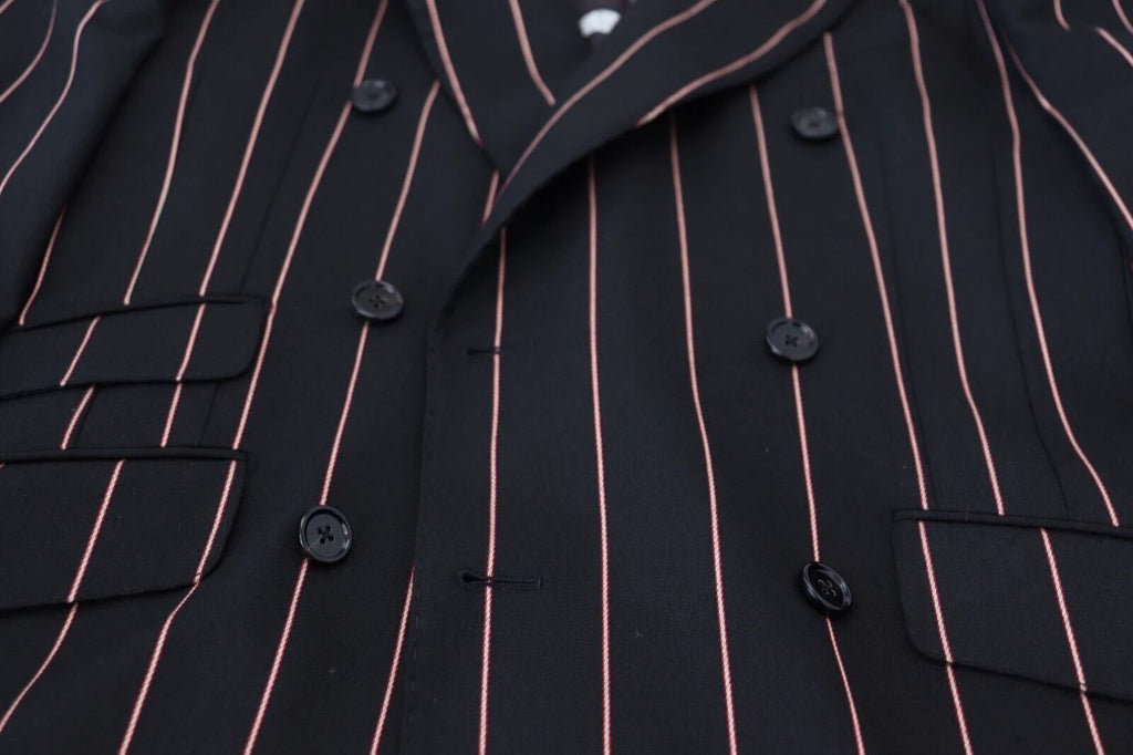 Dolce & Gabbana Black Stripes Viscose Double Breasted Blazer by Dolce & Gabbana