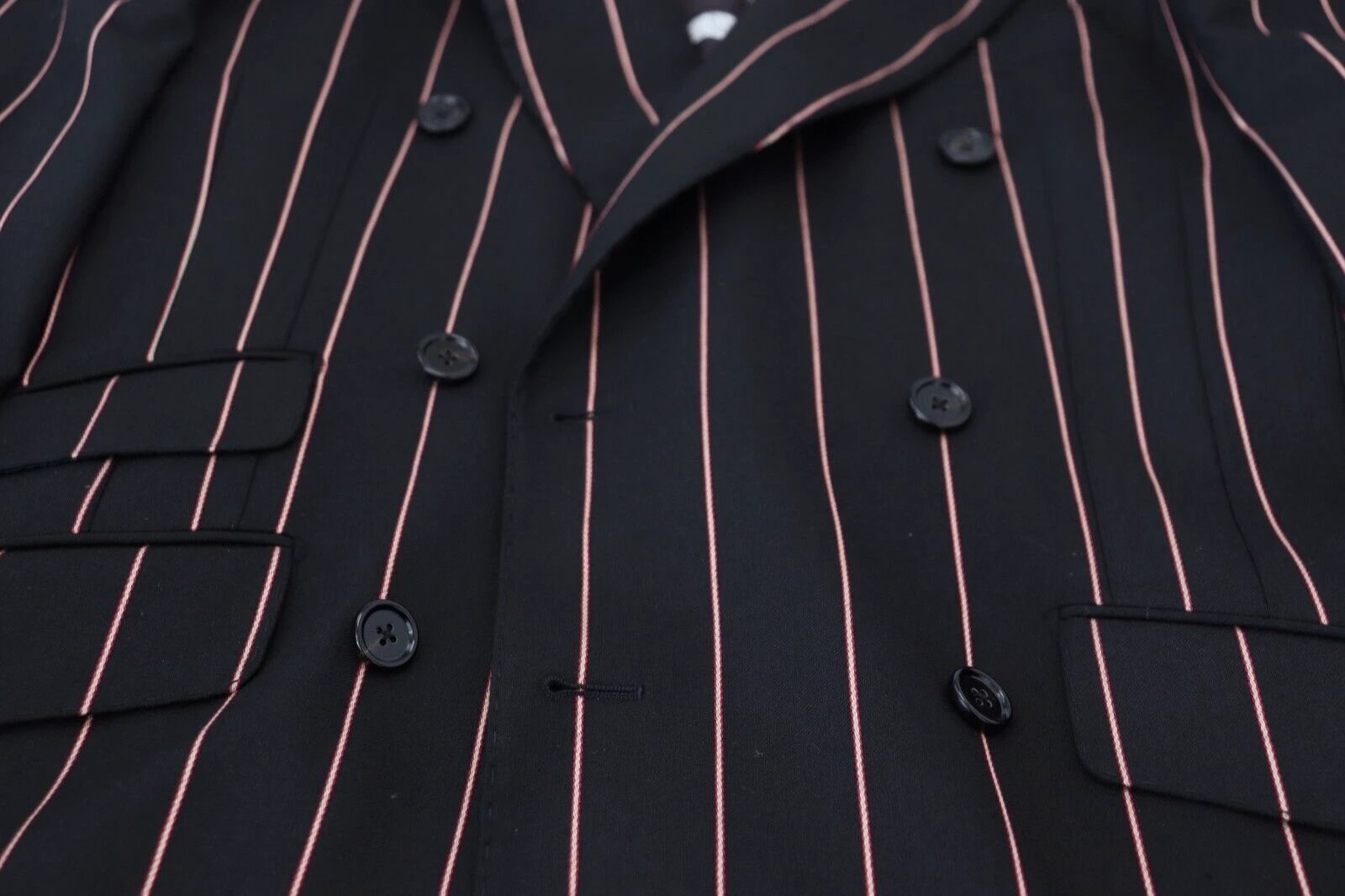 Dolce & Gabbana Black Stripes Viscose Double Breasted Blazer by Dolce & Gabbana