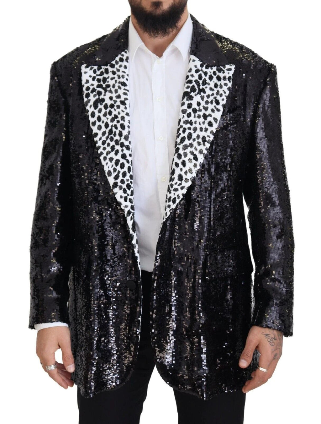 Dolce & Gabbana Black Sequined Cow Pattern Nylon Blazer by Dolce & Gabbana