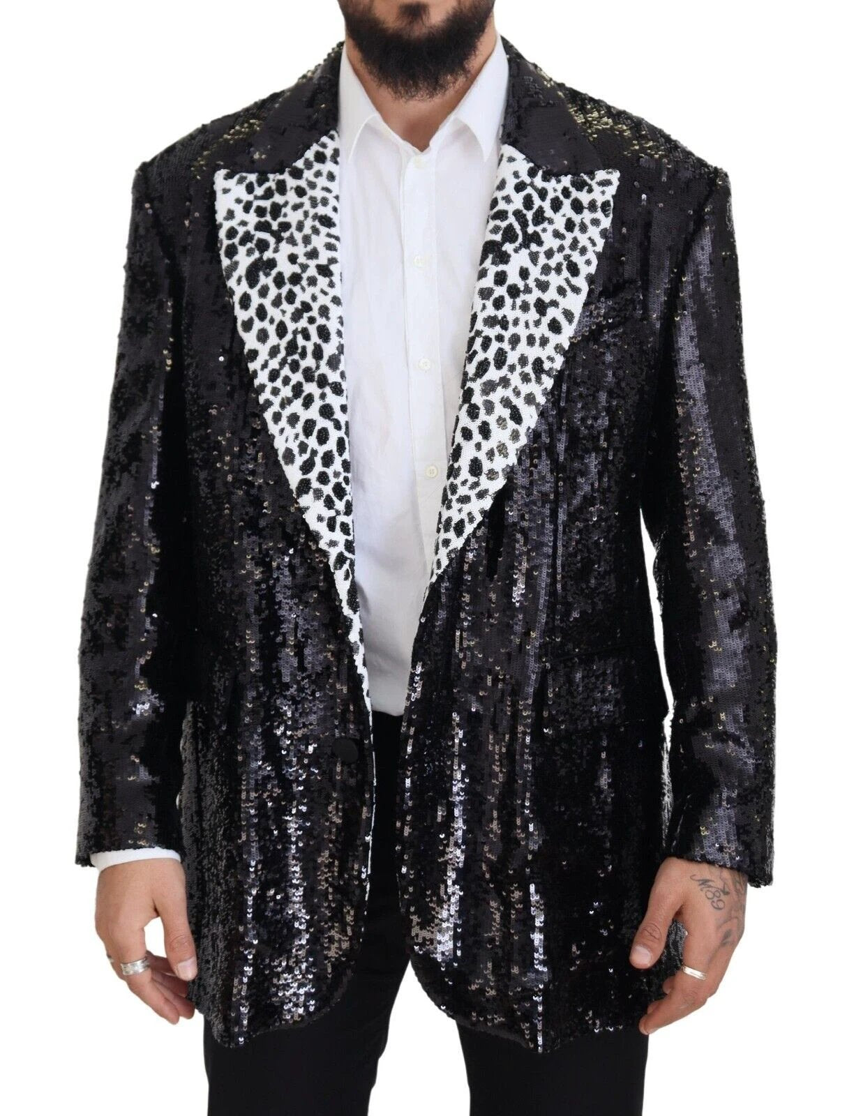 Dolce & Gabbana Black Sequined Cow Pattern Nylon Blazer by Dolce & Gabbana