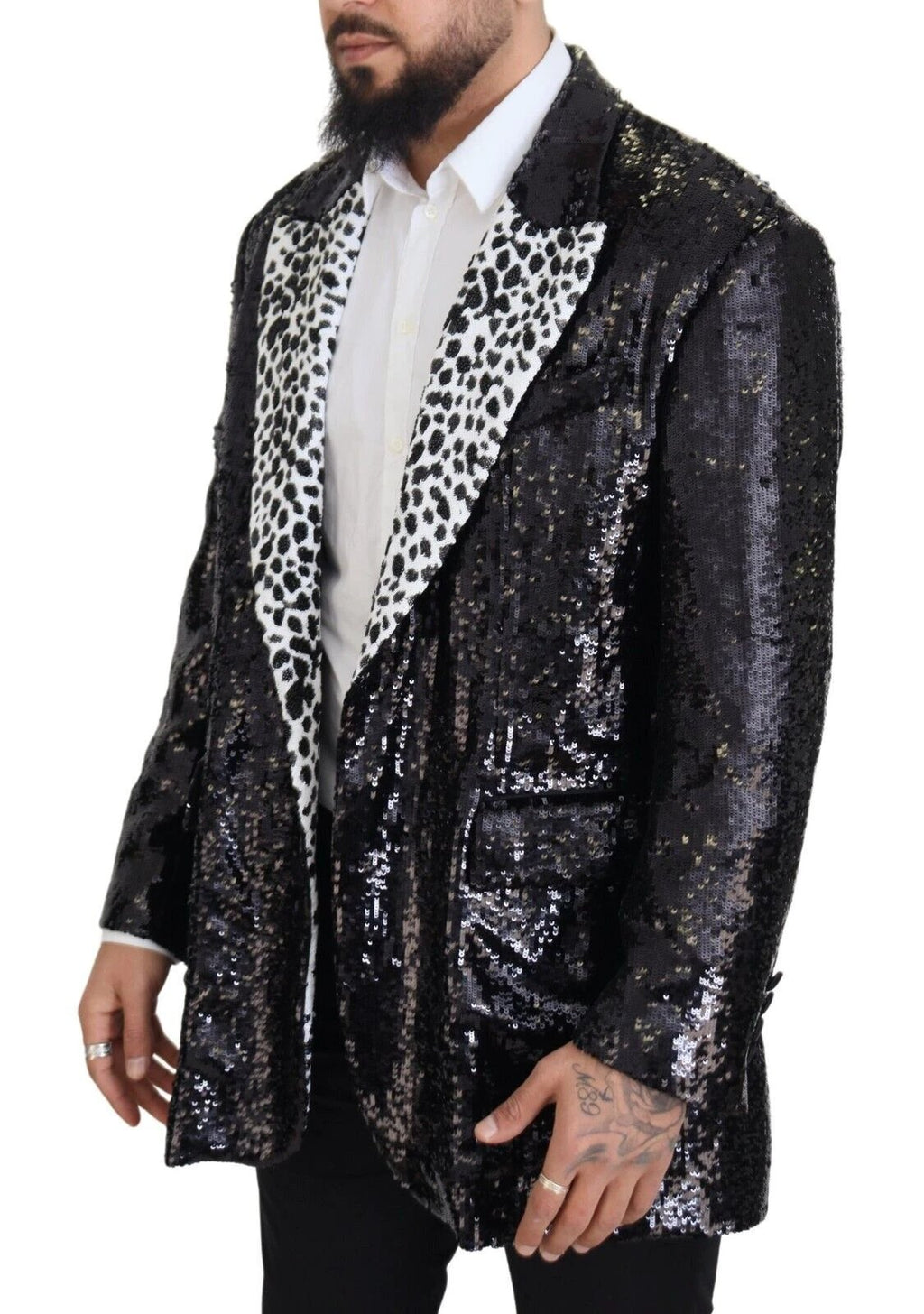 Dolce & Gabbana Black Sequined Cow Pattern Nylon Blazer by Dolce & Gabbana